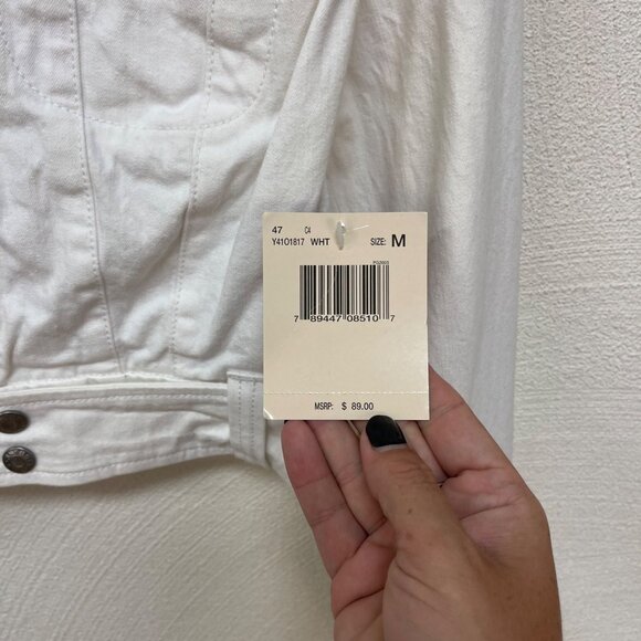 NWT Vintage Guess Jeans White Denim Crop Belted Jacket sz Medium - Picture 3 of 8